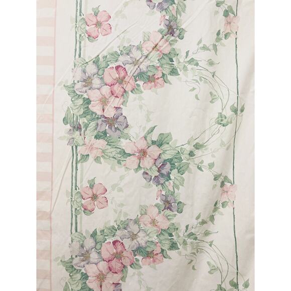 Vintage Sanderson Queen Flat Fitted Sheet Pink Floral Stripes No Iron Made USA - Picture 2 of 9